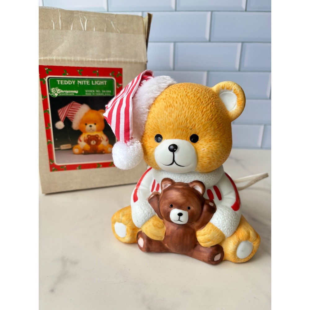 Vintage Christmas Around the World Teddy Bear Night Light Ceramic 54-594 6in
